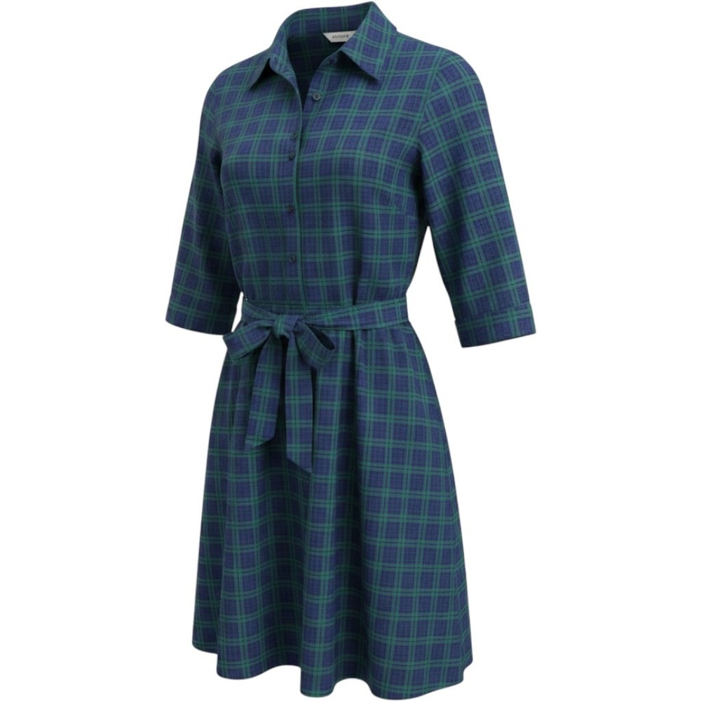 Lands End Canvas Plaid Shirt Dress Sz 2 Blue Green Button Up Long Sleeve